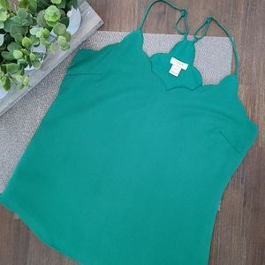 J.Crew, XXS (00), Green, Scalloped Cami